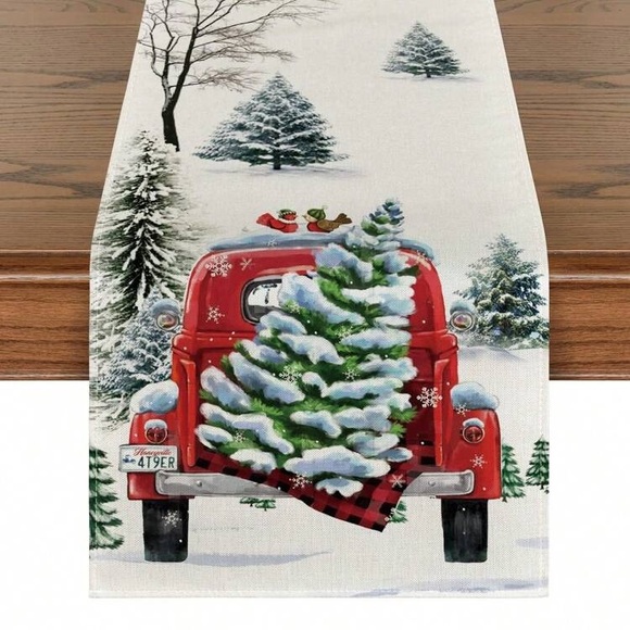 Other - NWT- Beautiful Cream & Christmas Trees 🌲- Christmas Farmtruck Table Runner 72x13